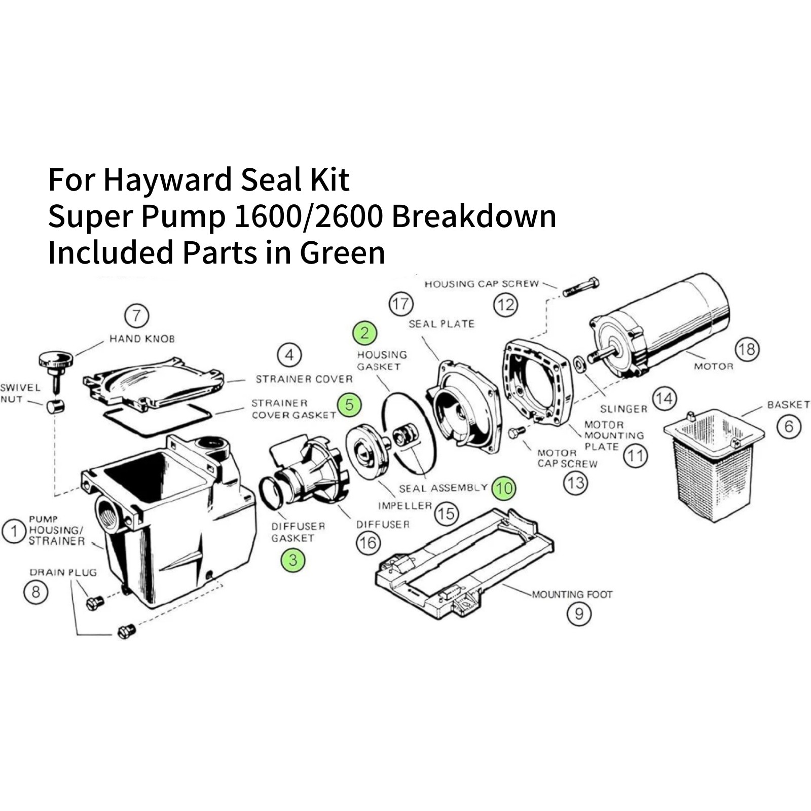 1* Super Pump Seal Replacement Kit For Hayward Fits Regular/X/VSP Models