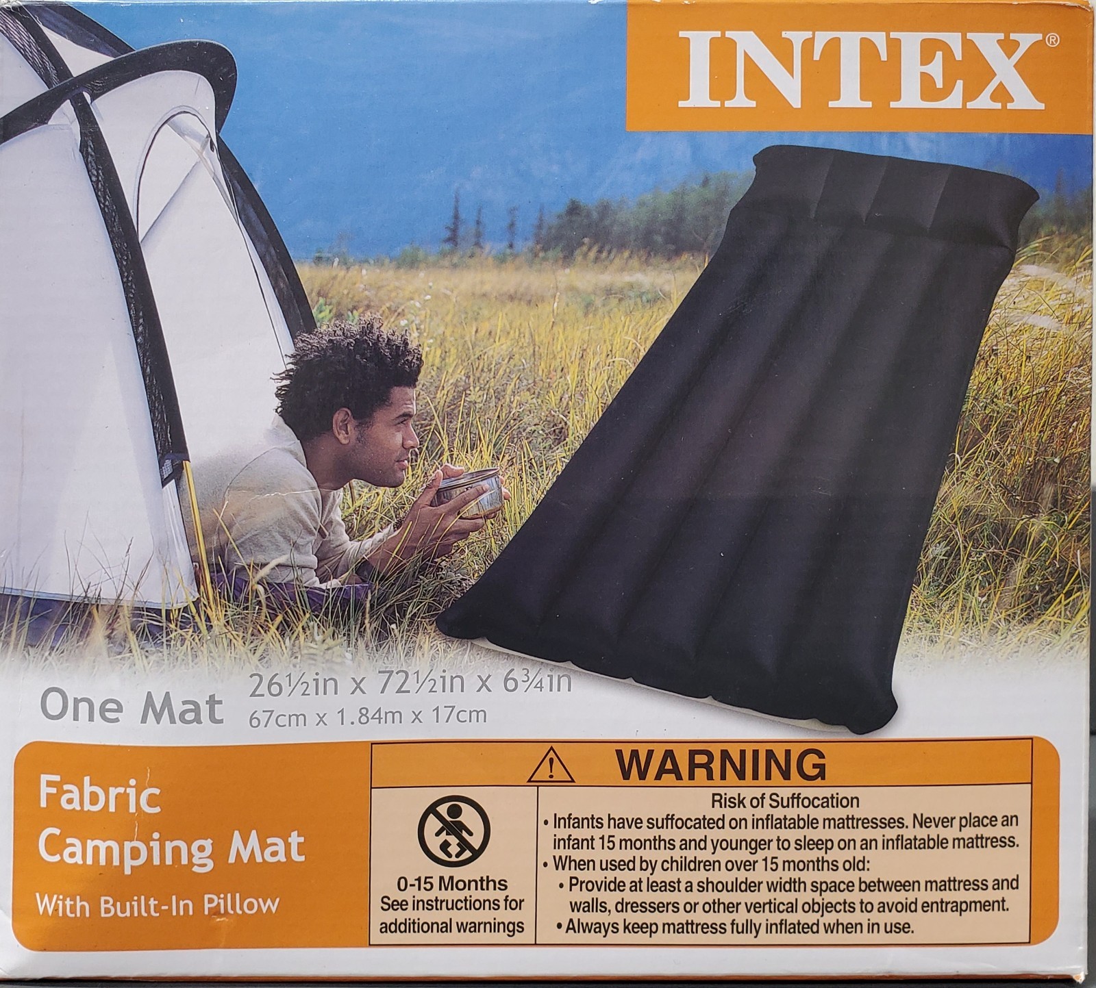 INTEX Fabric Camping Mat Inflatable single w/built in pillow #68797 NEW in Box!