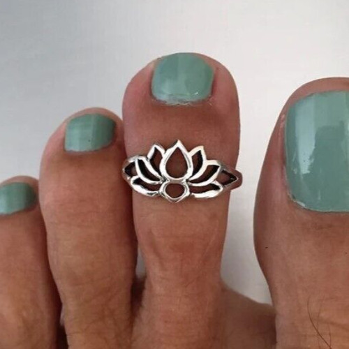 CHRISTMAS GIFT 4 WOMEN'S Solid Metal Adjustable Lotus Toe Ring 925 Silver