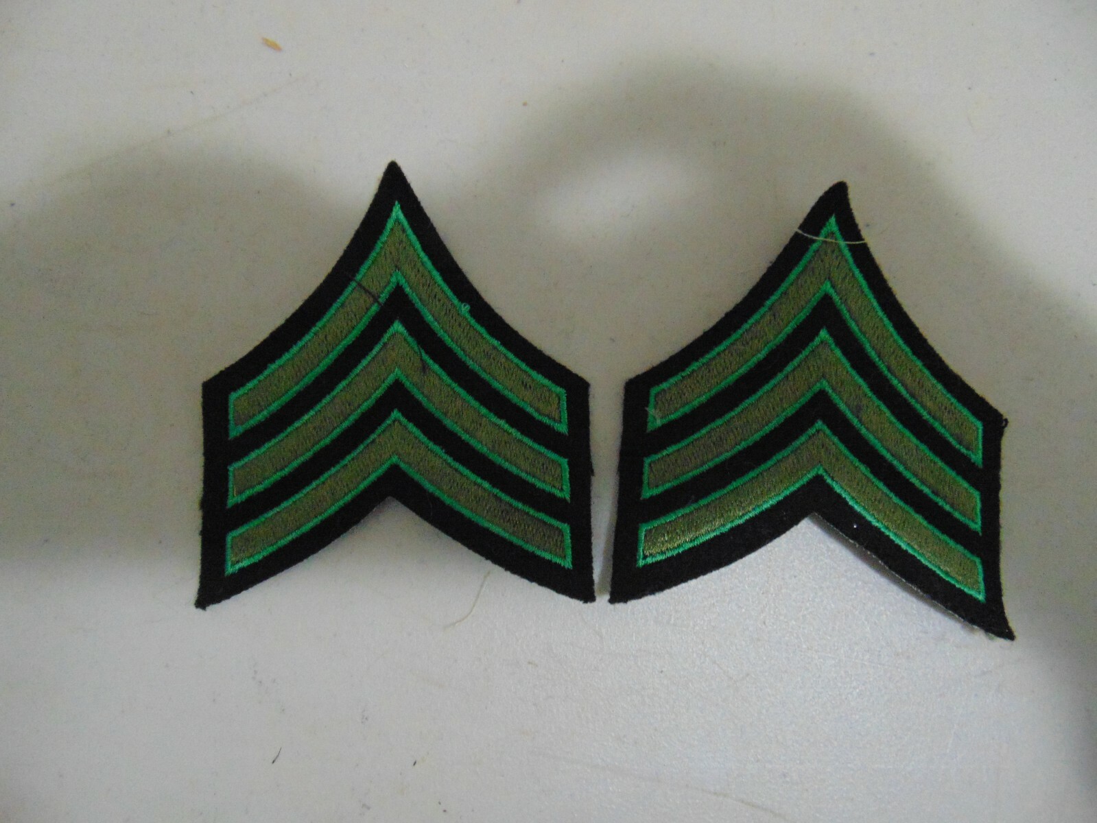 MILITARY POLICE OR FIRE PATCH SET OF 2 SEW ON SERGEANT STRIPES BLACK LIGHT GREEN