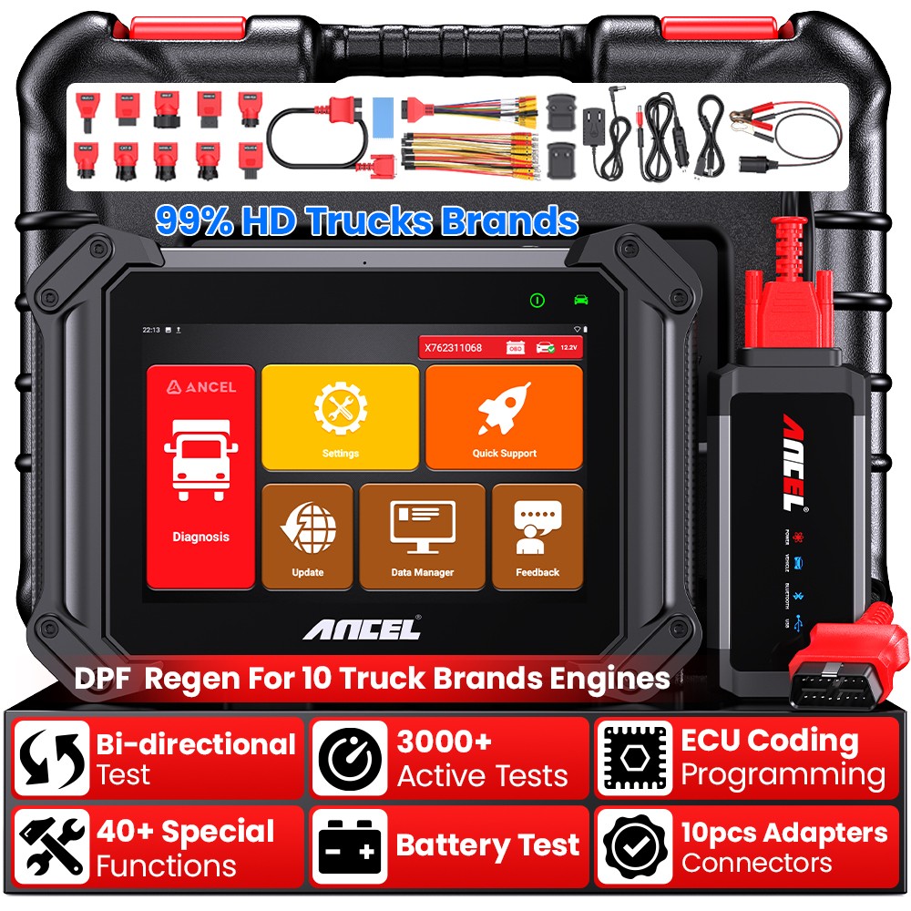 ANCEL V6 HD Heavy Duty Truck OBD2 Scanner Diesel Diagnostic Tool ECU Coding DPF