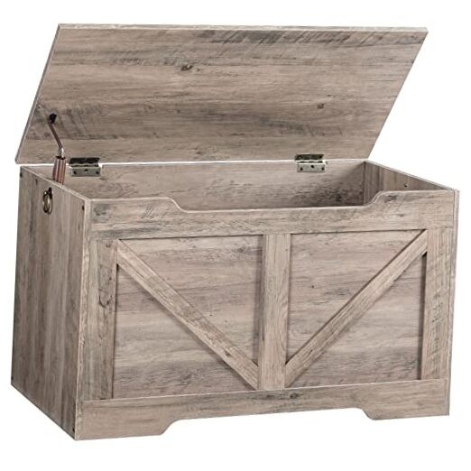 Storage Bench, 29.5” Retro Wooden Storage 29.5”L x 15.7”W x 19.5”H Greige
