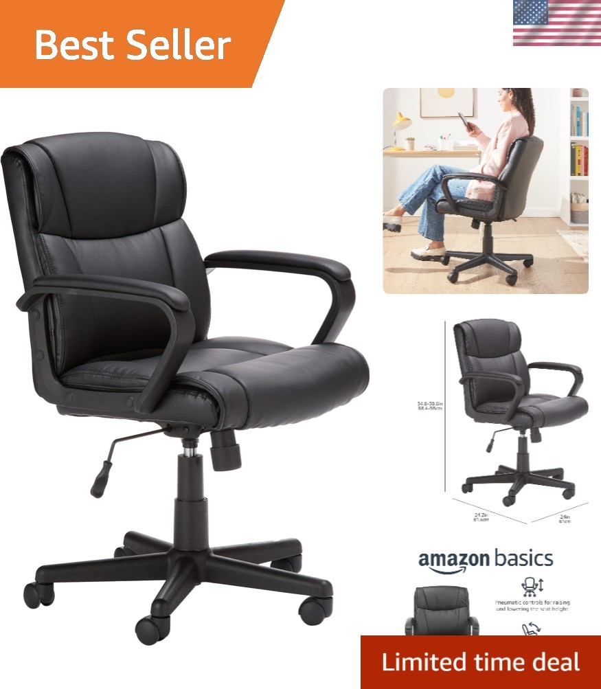 Mid-Back Office Chair - Height Adjustable, Padded Armrests, Sleek Black