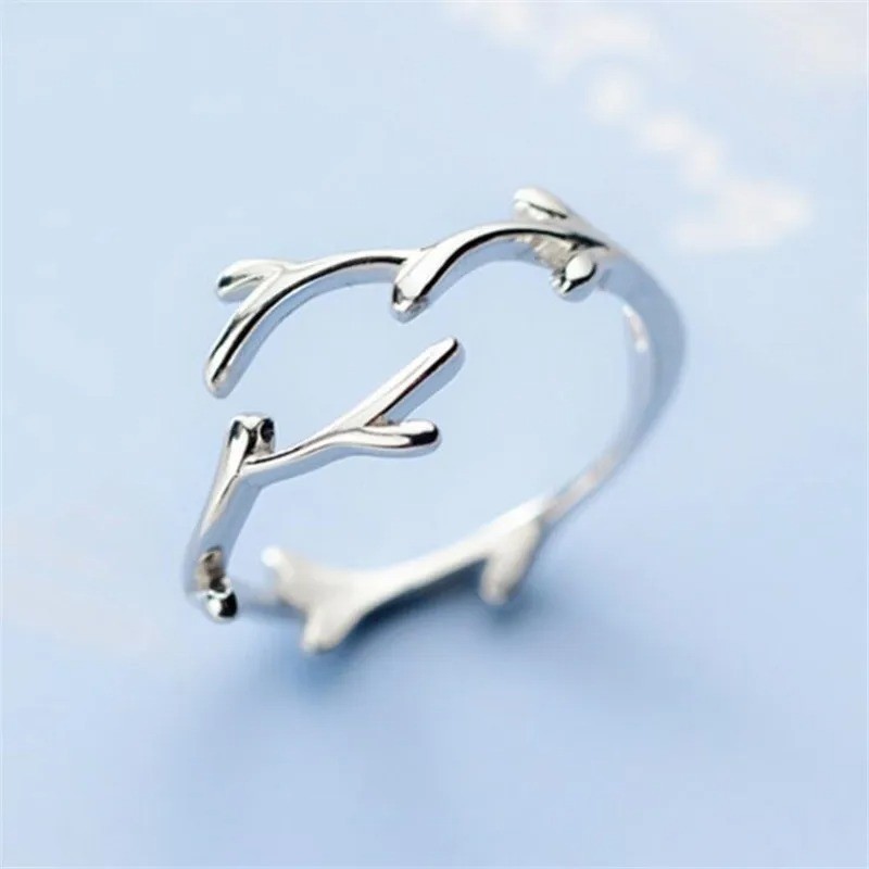 925 Sterling Silver Leaf Branch Open Ring – Simple Fashion Adjustable Jewelry