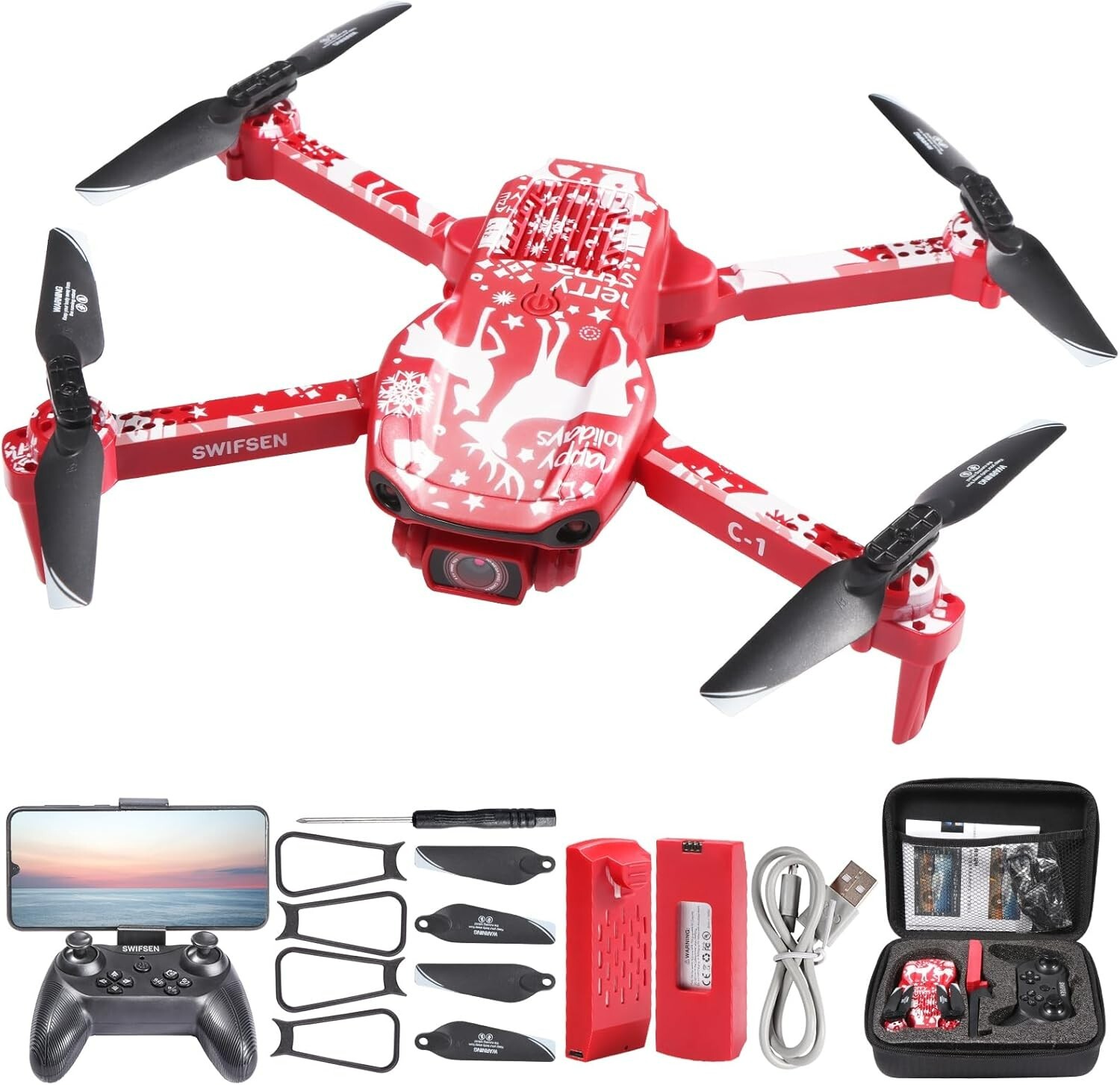 Swifsen Mini Red Drone with Camera for Adults Auto Return Remote Control 1080P