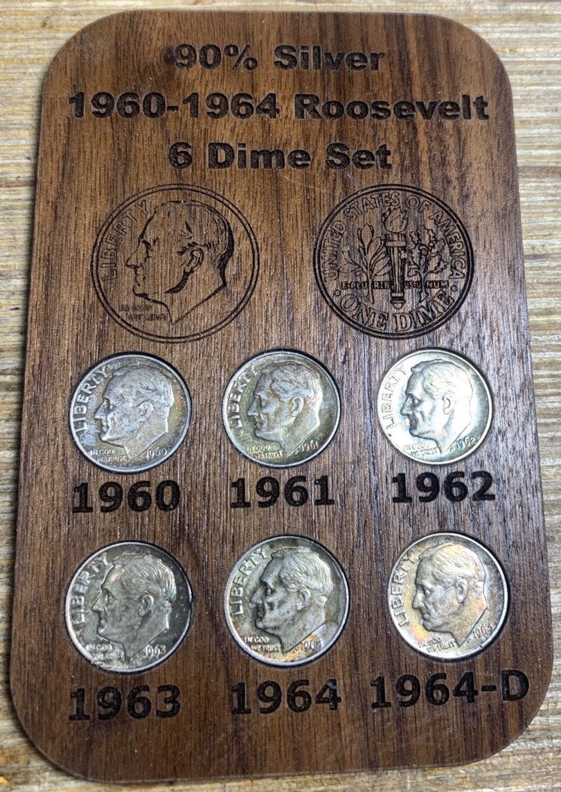 CHEAP SILVER Dimes 1960 - 1964 90% Silver Content in Custom Walnut Holder