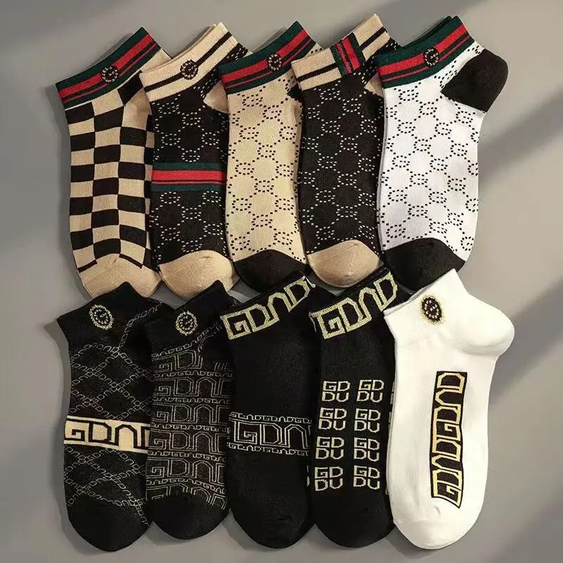 5 Pair Designer Stylish Short Socks Breathable Unisex Cotton Socks