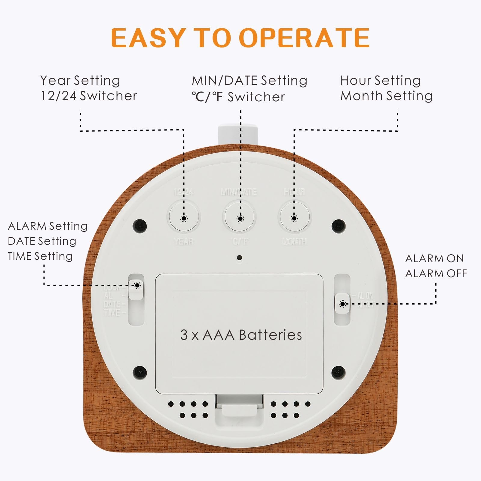 Wooden Digital Alarm Clock for Bedrooms, Wood 4'' Battery Powered Alarm Clock...