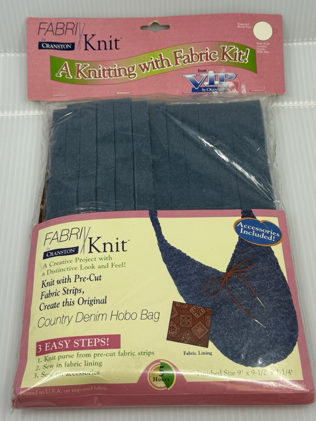 2004 Knit with Fabric Purse Kit Country Denim Hobo Bag Factory Sealed 9" x 9 1/2