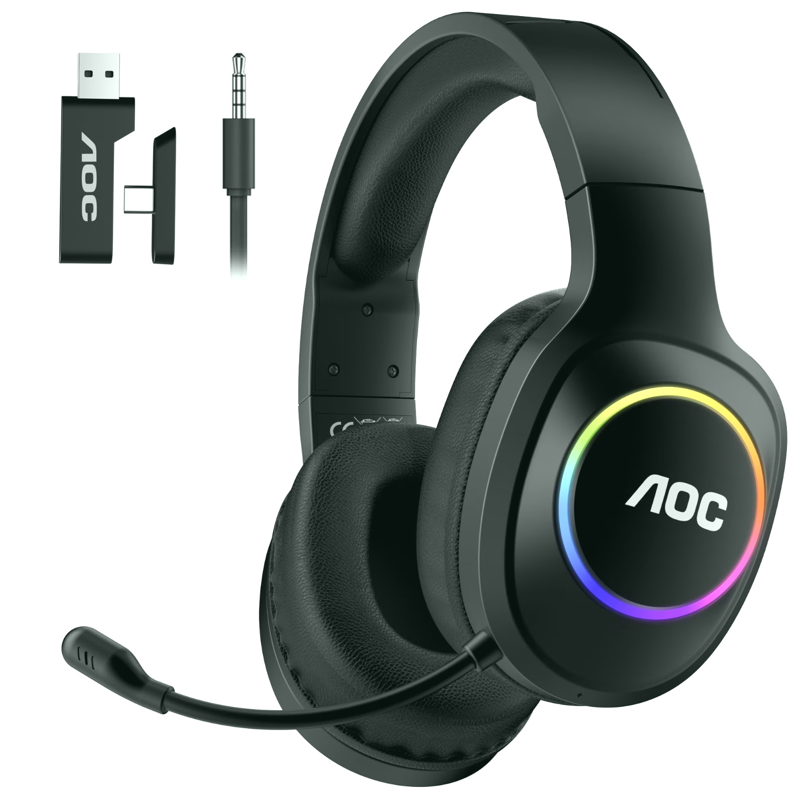 AOC Wrls Gaming Headset Compatible w/ PS5/4, Nintendo Switch, PC, Bluetooth 5.4