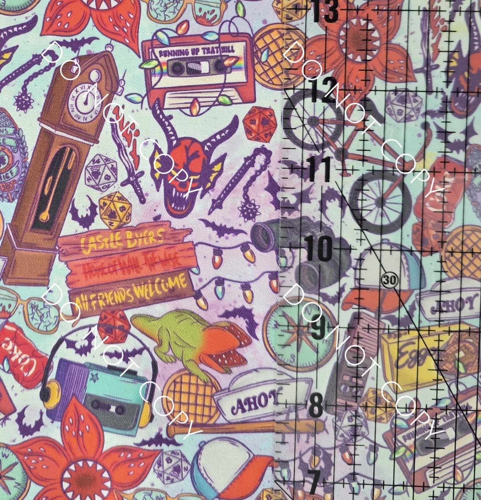 Custom Cotton Woven Fabric TV Show Stranger Things Symbols By The 1/4 Yard 9x56