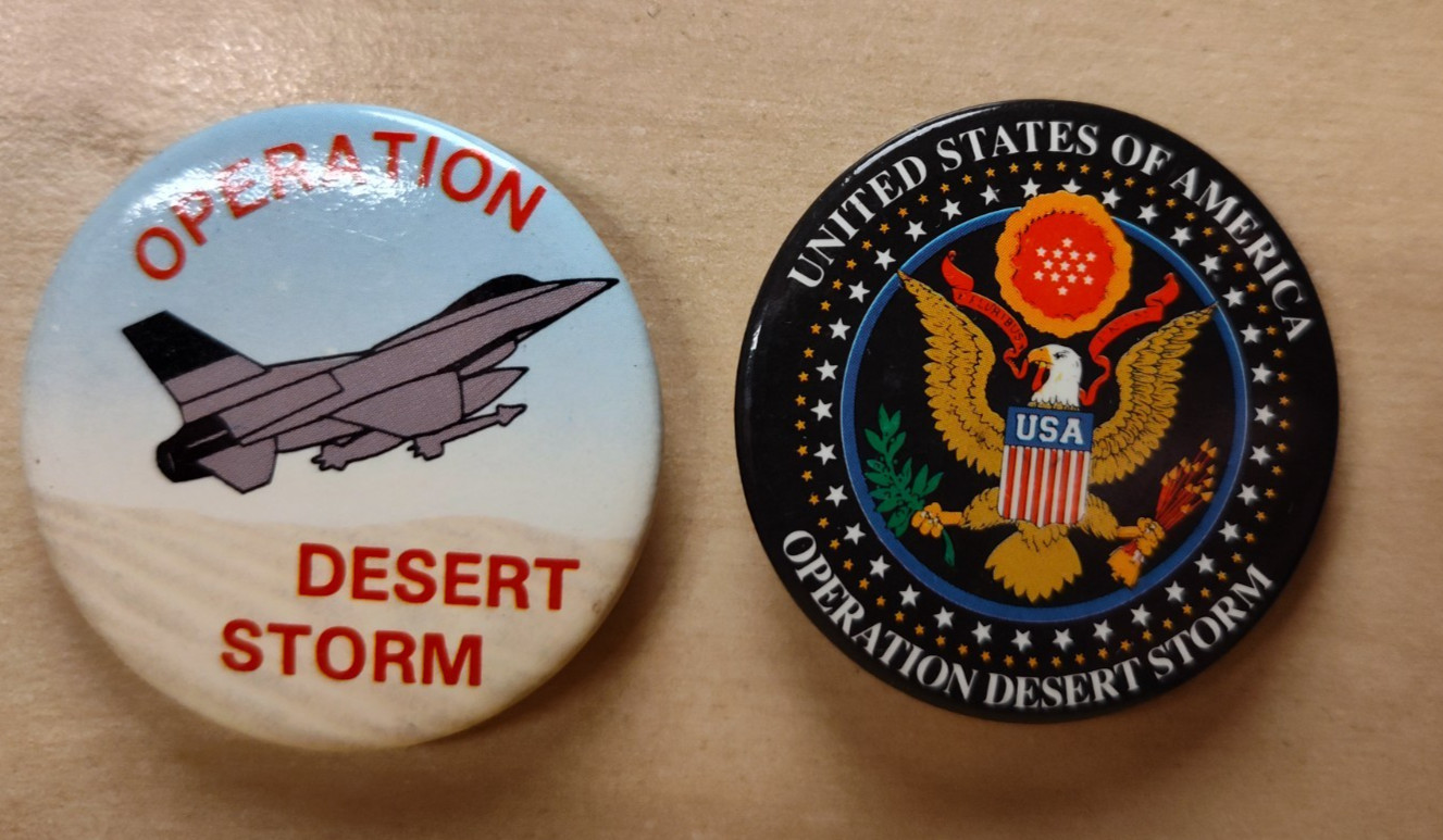 Vintage USA Operation Desert Storm Button Pin Lot (2) ST33