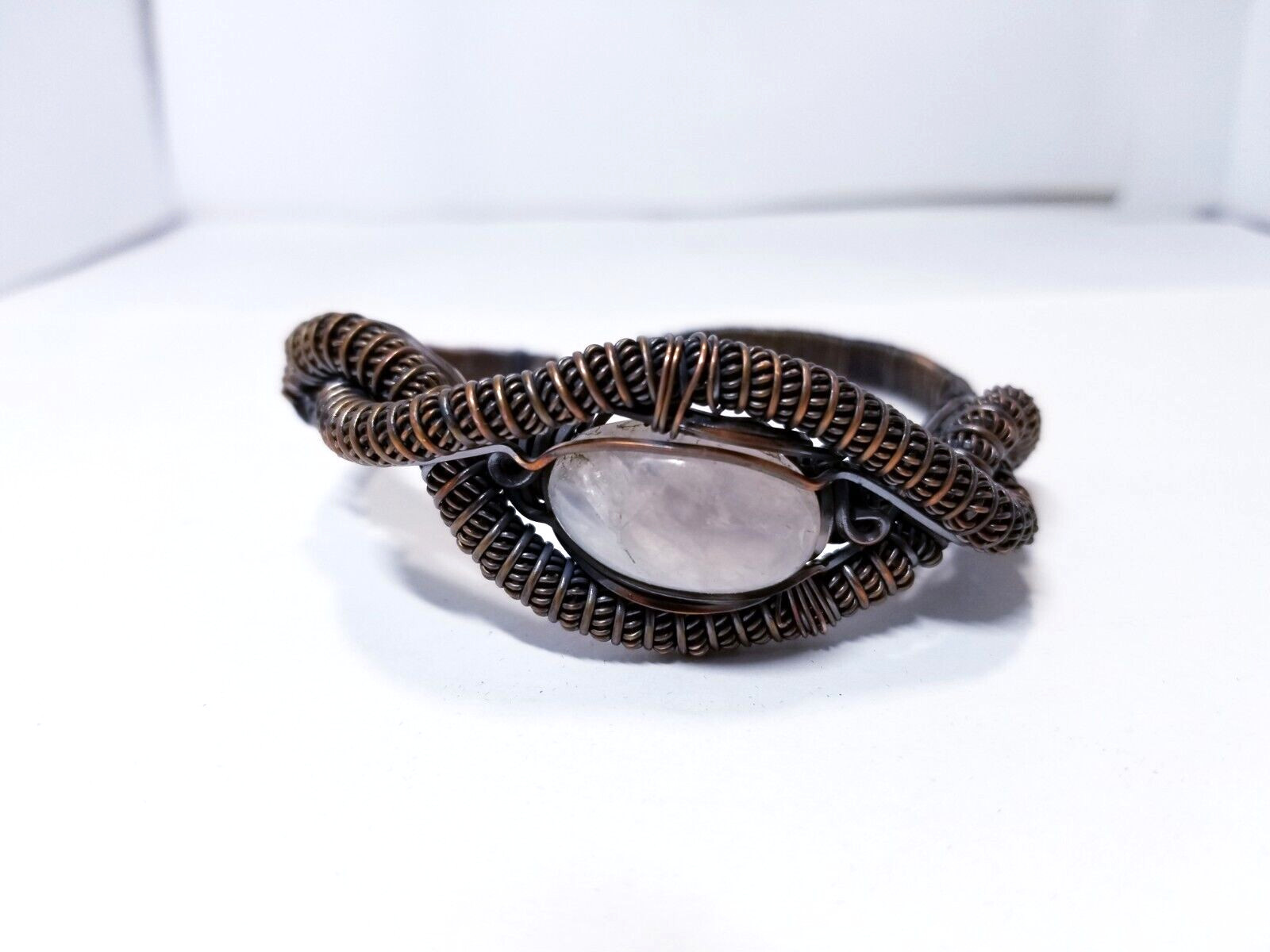 KGJ Handmade Wire Wrapped Rose Quartz Cuff Bracelet