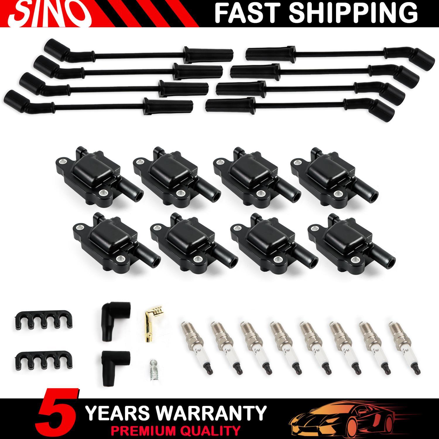 8 Pack Square Ignition Coil & Spark Plug Wire For Chevy GMC 4.8L 5.3L 8.1L UF413