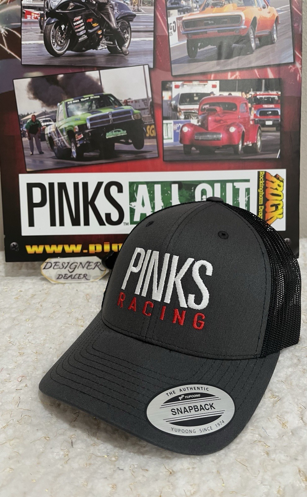 PINKS Racing Snapback Hat Charcoal & Black New