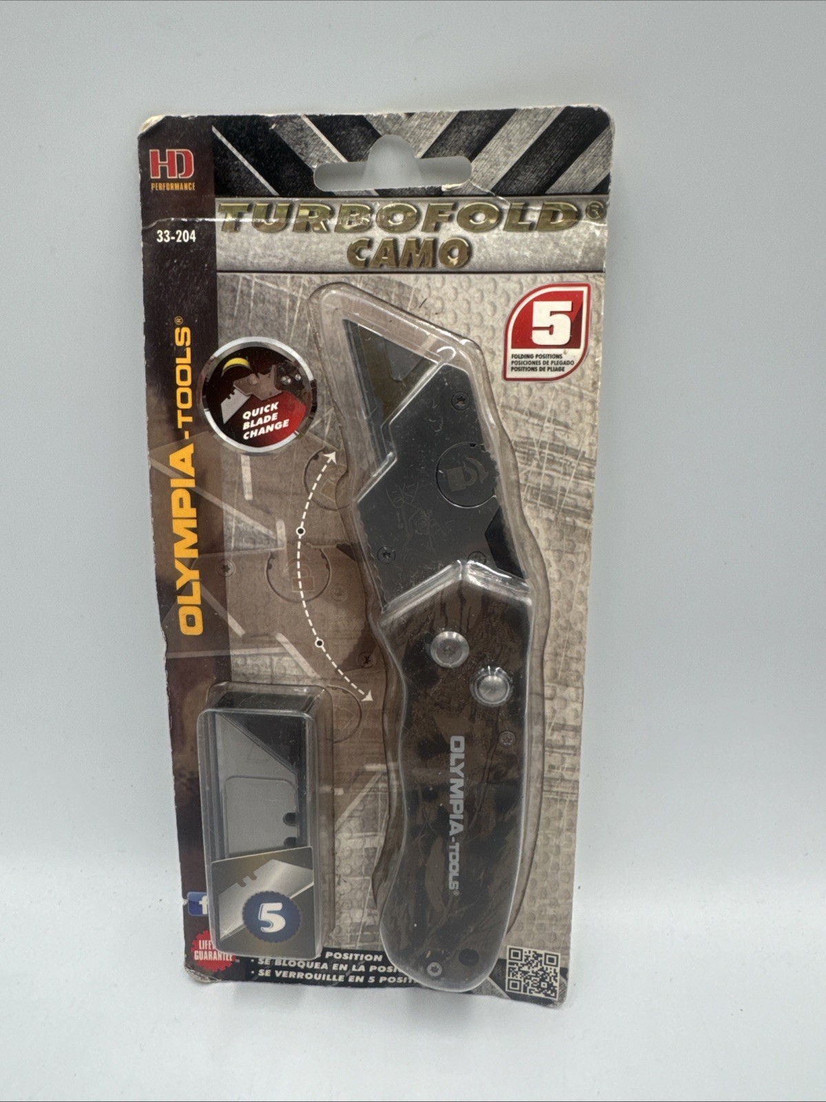33-204 Olympia Tools TURBOFOLD CAMO GREEN Folding Knife w 5 Blades FREE SHIPPING