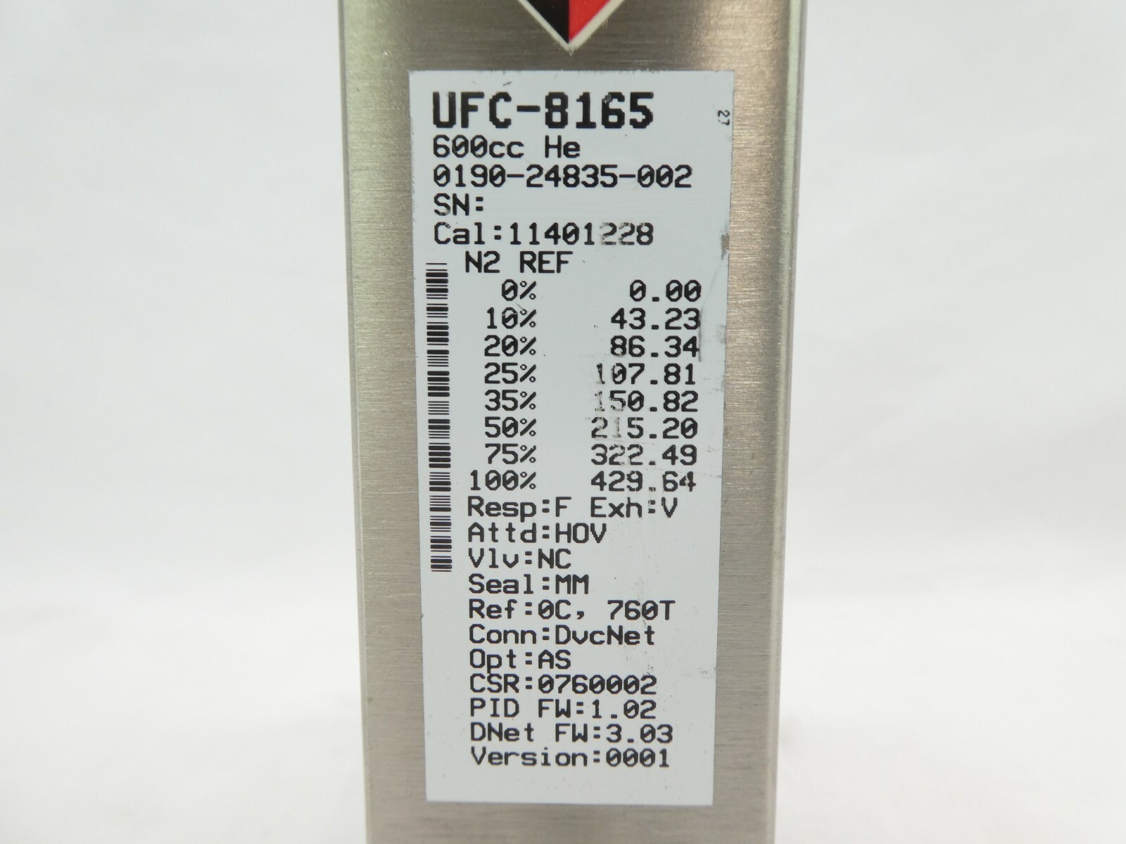 Celerity UFC-8165 Mass Flow Controller MFC AMAT 0190-24835 600cc He Working