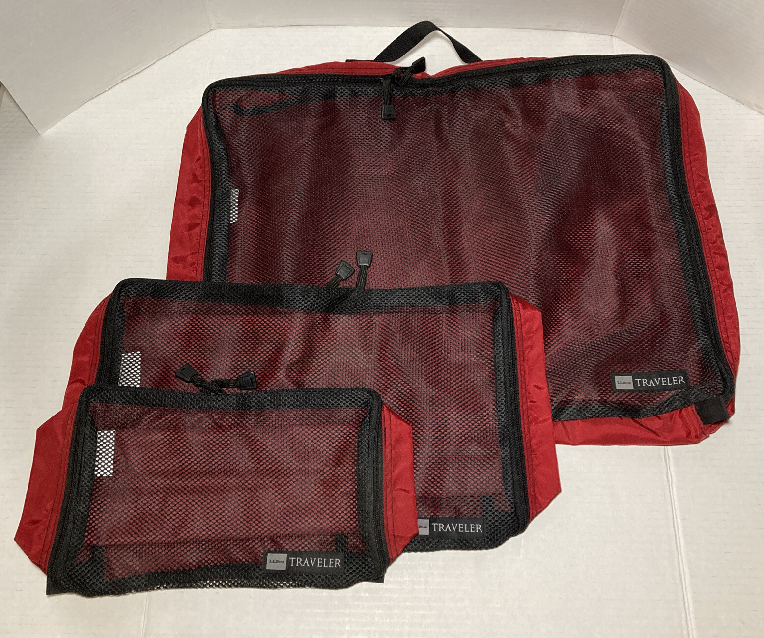 LL Bean Traveler Packing Cubes Lot of 3 Red Black Mesh Zippered