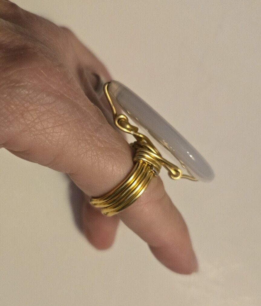 Artisan Crafted Gold Plated Wire Wrapped Agate Statement Ring