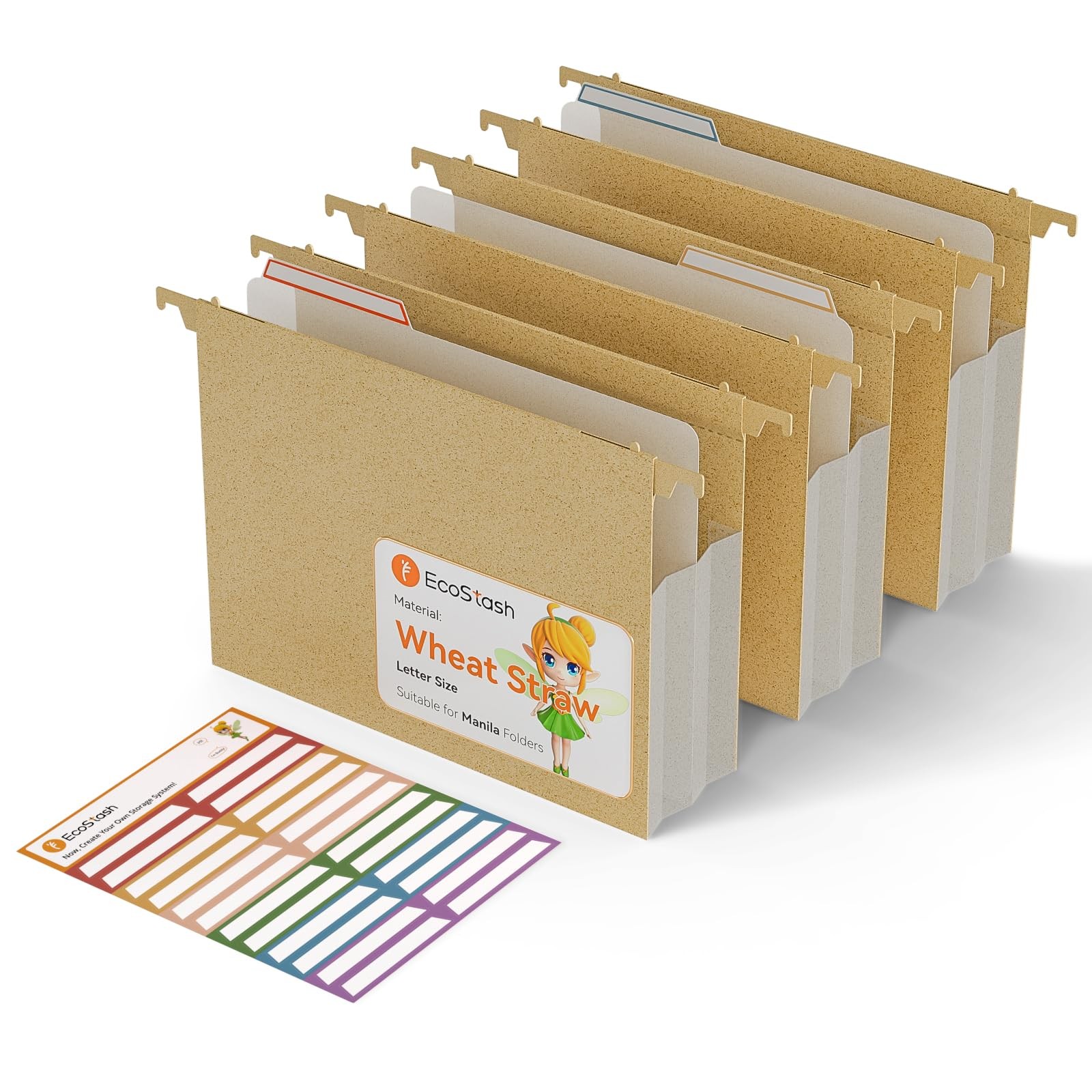 3 PCS 3.15 Inch Wheat Straw Hanging File Folders Letter Size Organizer File