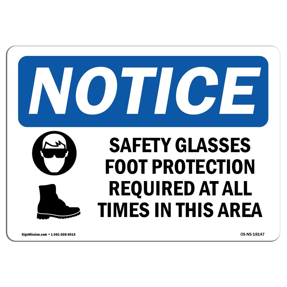 OSHA Notice Sign  Safety Glasses & Foot Protection Sign with Symbol | Vinyl L...