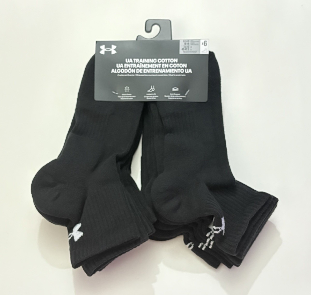 Under Armour UA Training Cotton Cushioned Ankle Socks Black 6-pack Size Large
