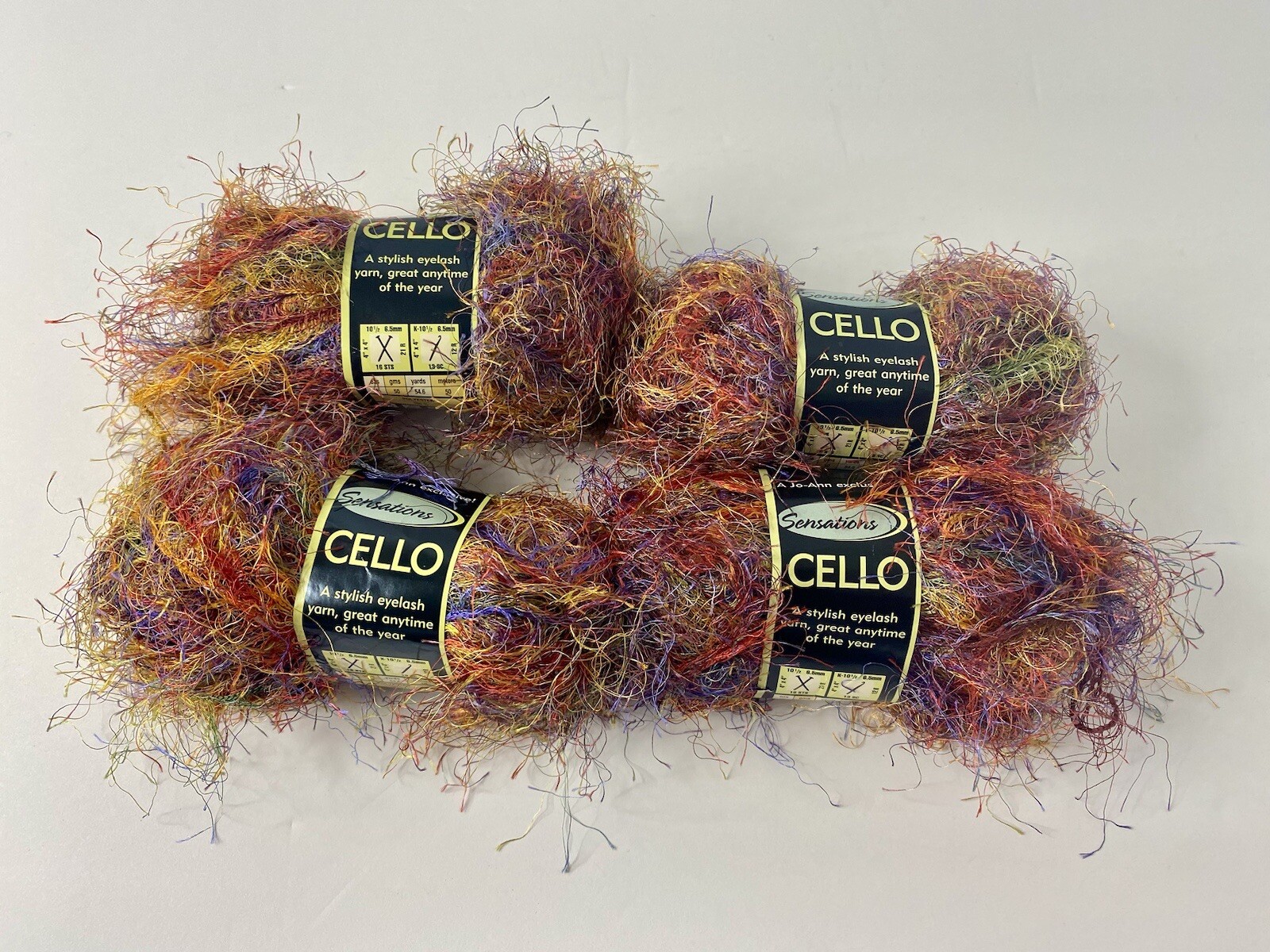 Sensations Jewel Tone Multi Cello Space Yarn Eyelash Polyester 54.6 Yds Lot Of 4