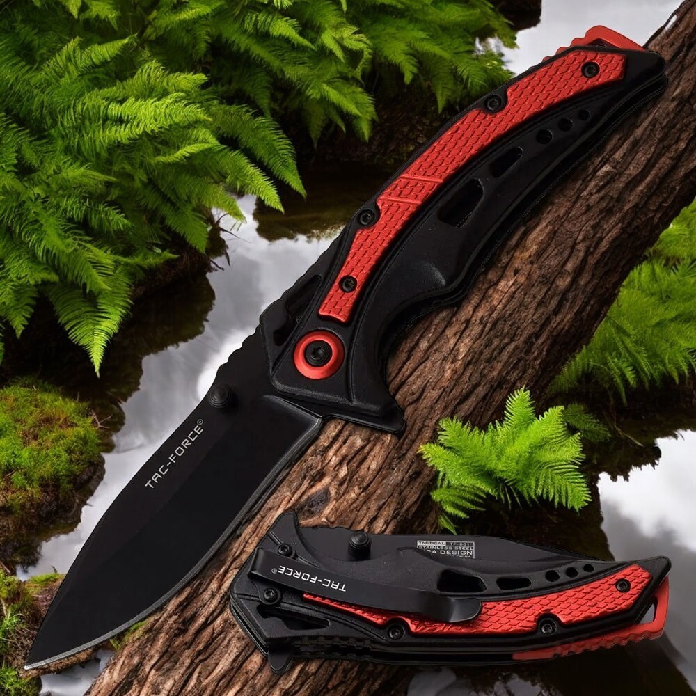Spring-Assist Folding Knife Tac-Force 3.25" Black Blade Red Tactical EDC 991RD