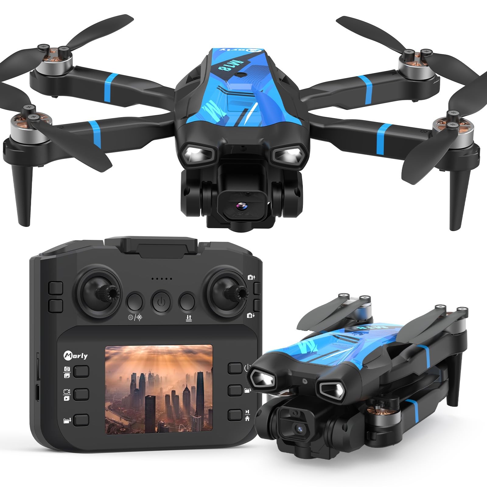Morlyrctooy M18LCD Drone with 4K Camera for Adults 8.6 x 7 x 2.3 inches, Blue