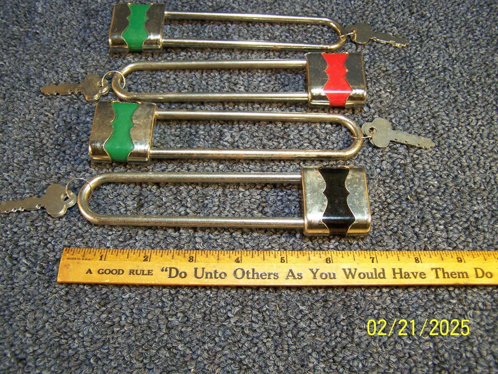 padlocks ,steel--4-@ 7 inch long hasp-all keyed differently-good for bikes