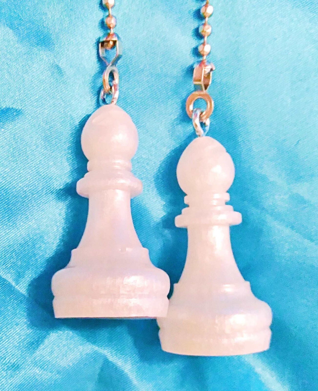 Set of Two ~ BISHOP Chess Pieces WHITE IRREDESCENT ~ Ceiling Fan Pull Chains