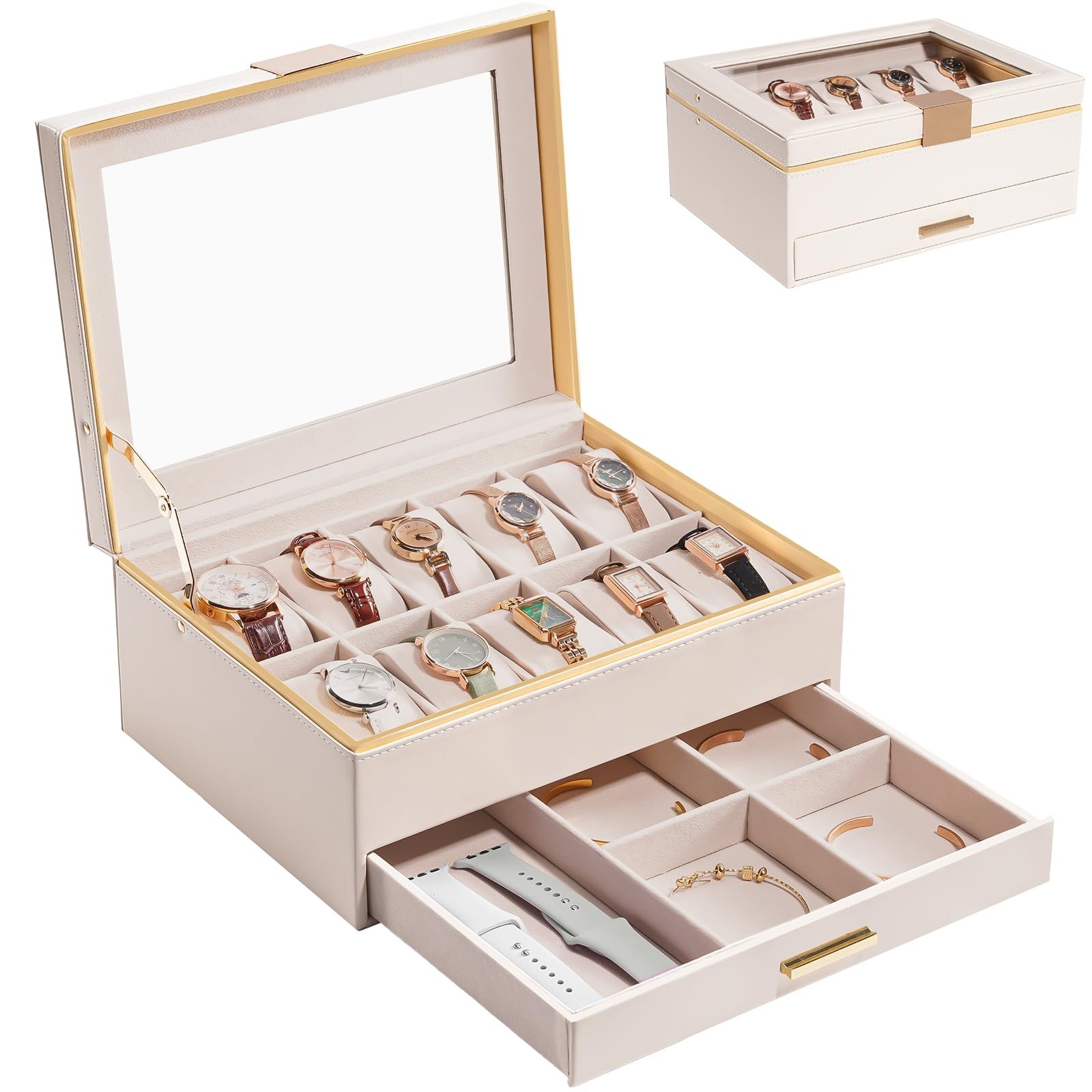 ProCase Watch Case for Women, Valentine Gifts, 10 Slot 10-Slot, Beige