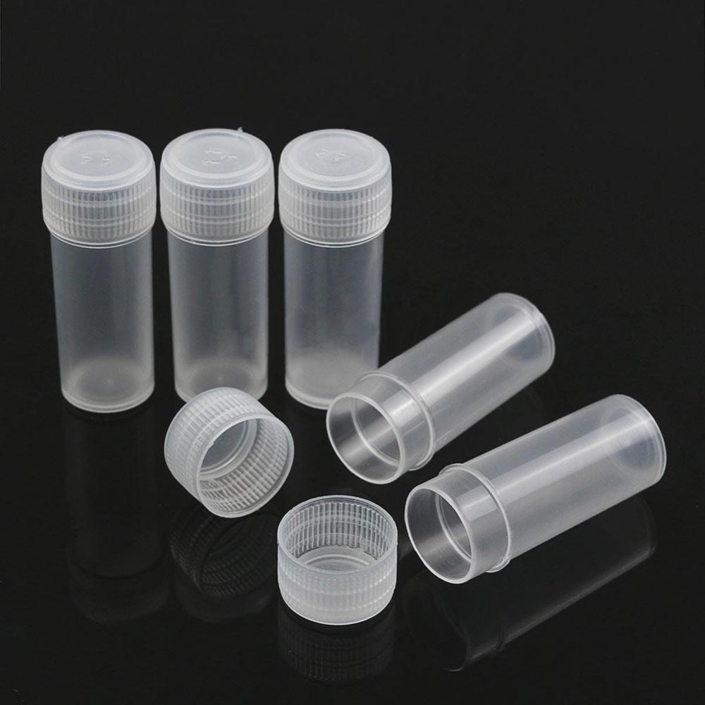 100Pcs 5ml Plastic Small Bottle Storage Container Sample Vial Test Tube with Lid