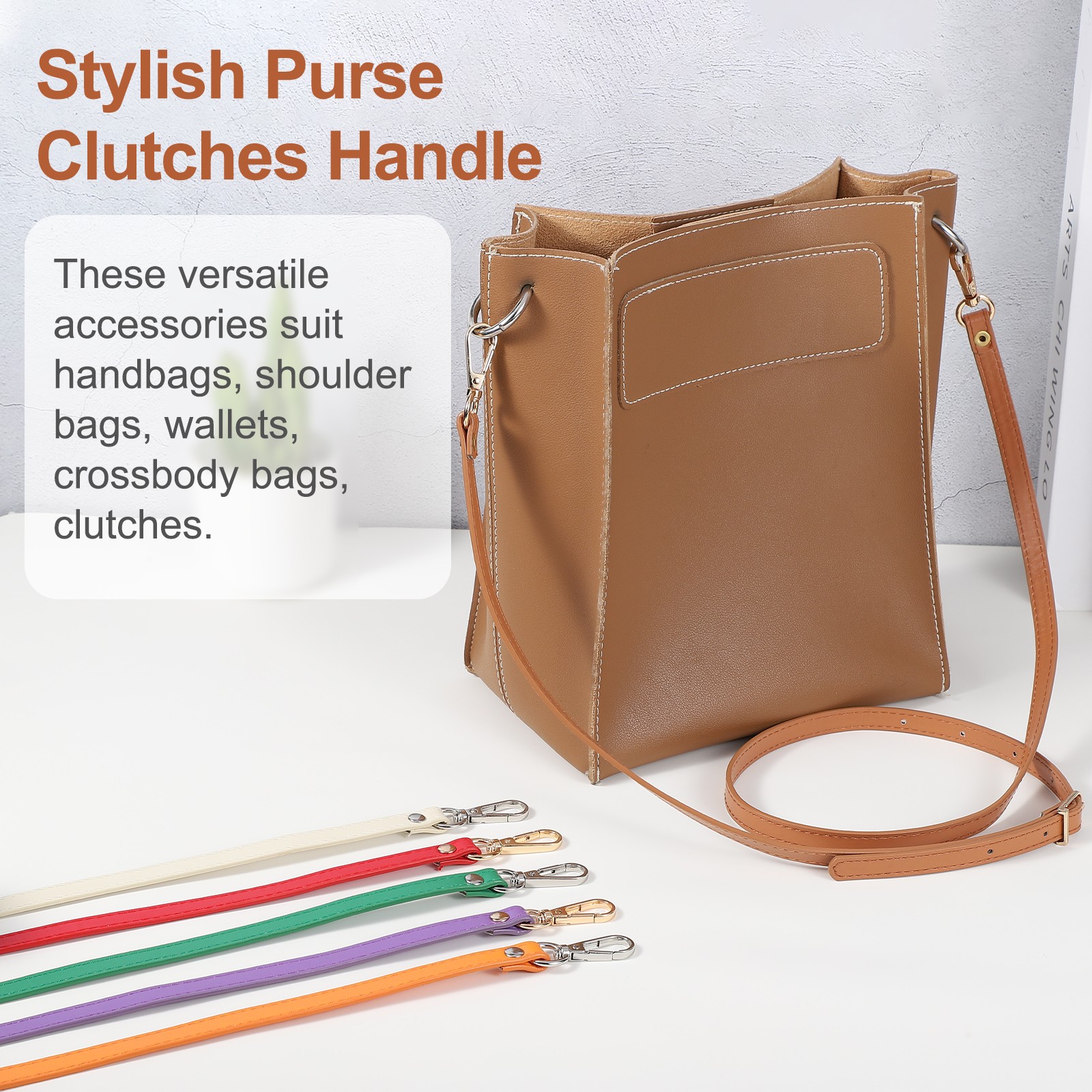 47" Adjustable PU Leather Purse Strap with Silver Hardware Orange