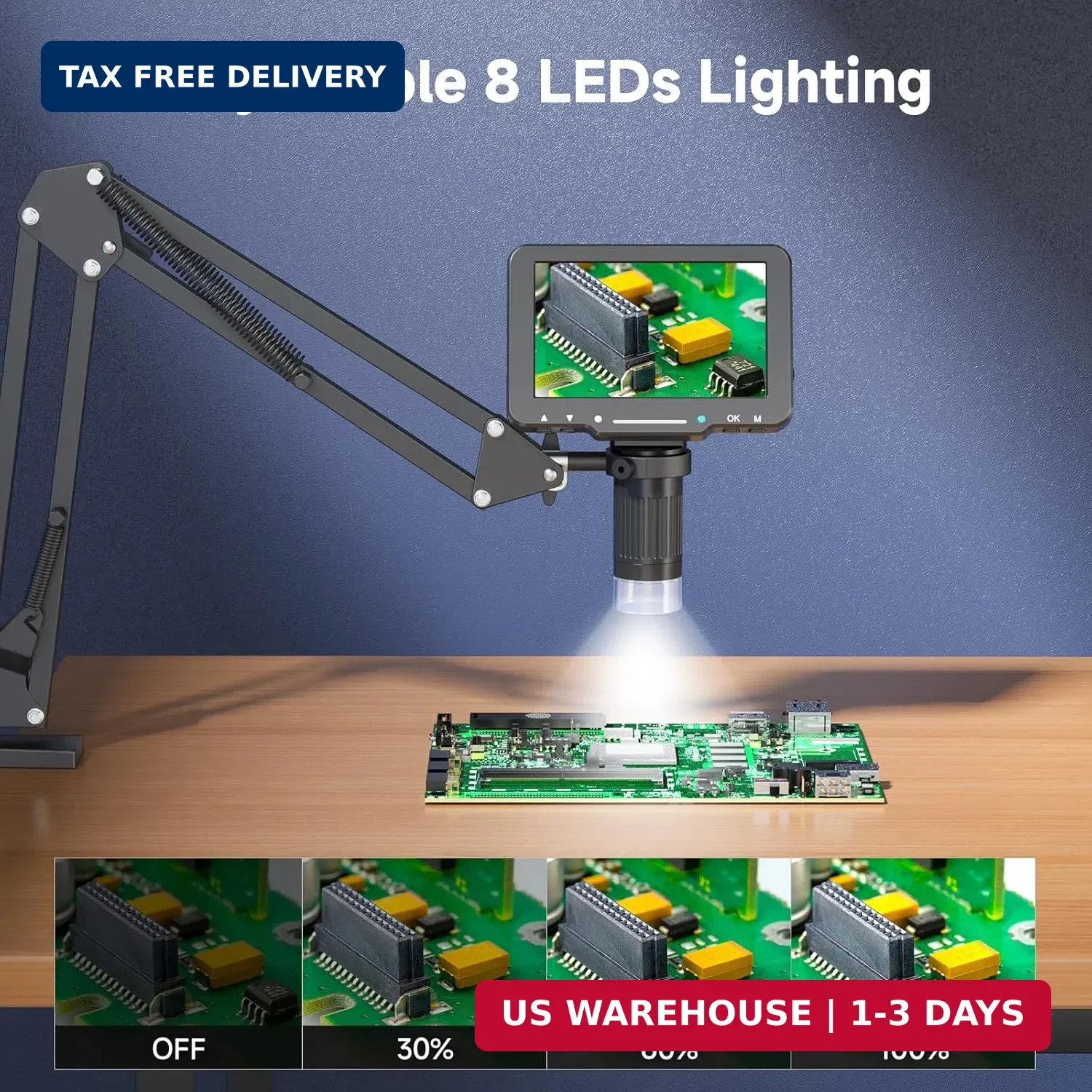 5" LCD Digital Soldering Microscope with Flexible Stand, 1000X Magnification for
