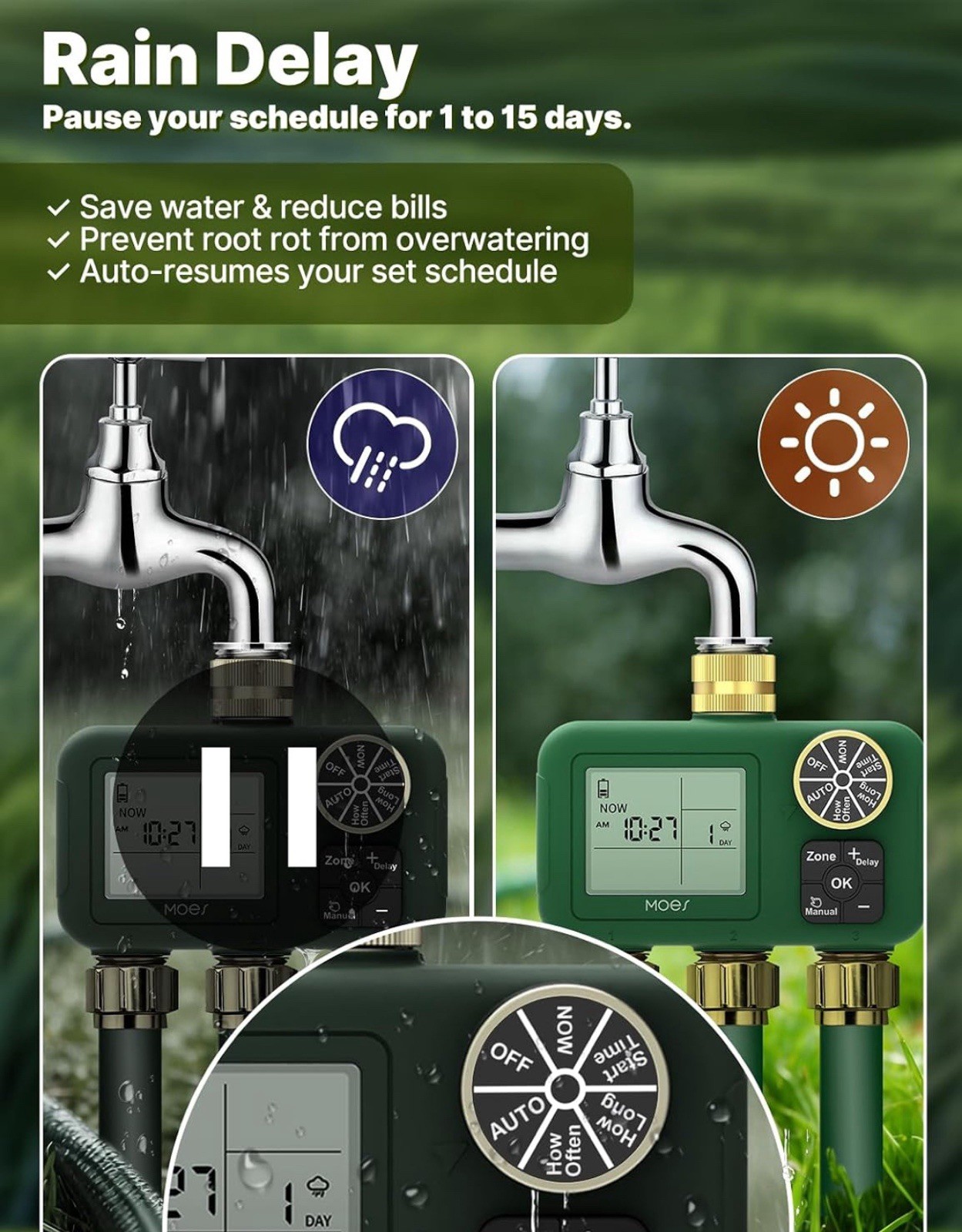 3 Zone Garden Hose Water Timer Heavy Duty Solid Brass Outlet Automatic Sprinkler