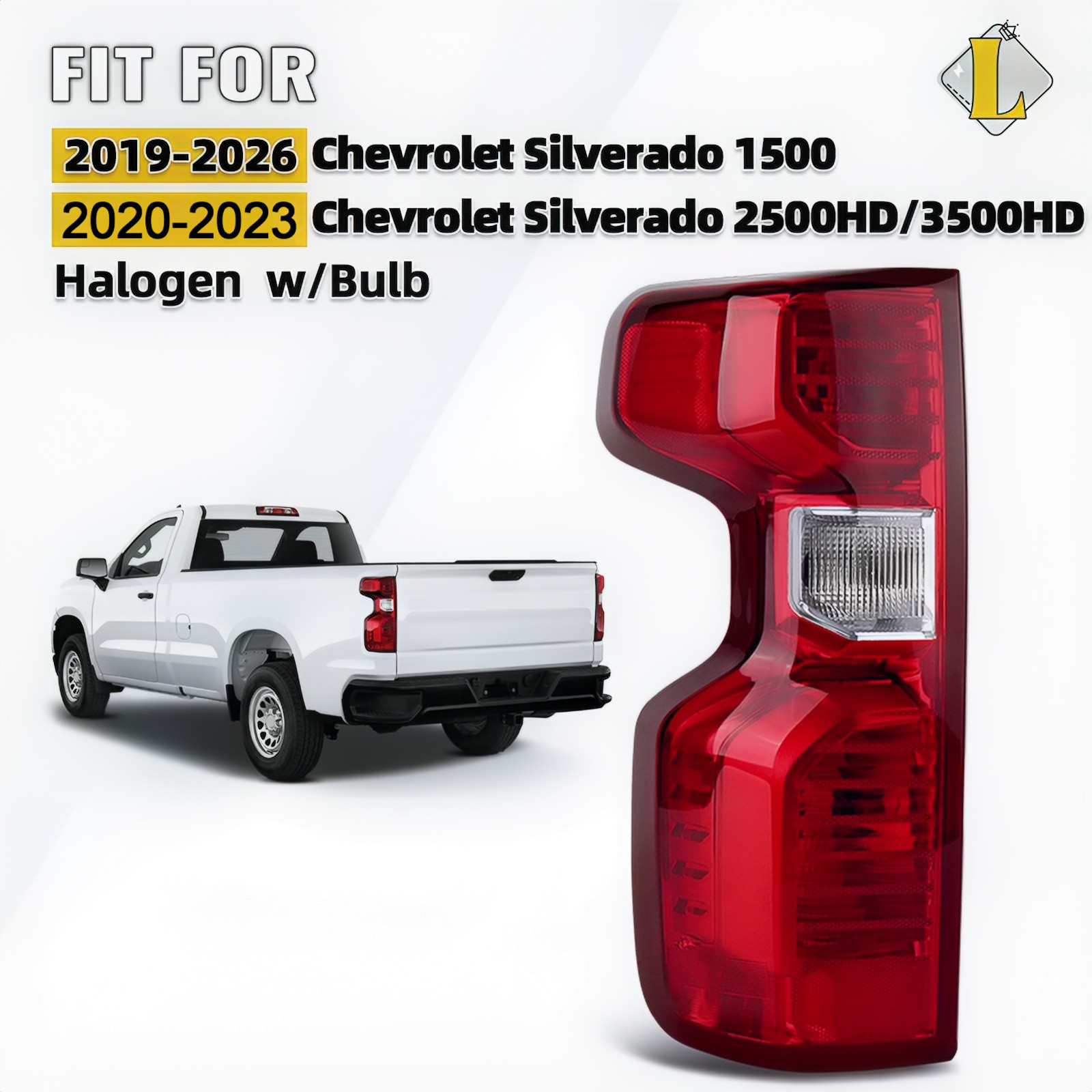 For 2019-2026 Chevy Silverado 1500 2500HD 3500HD Halogen Taillight Driver W/Bulb