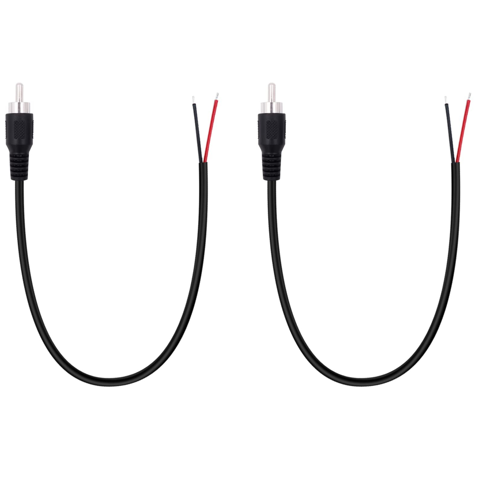 Fancasee 2-Pack RCA Male Plug to Speaker Wire Bare 11 inch, Black