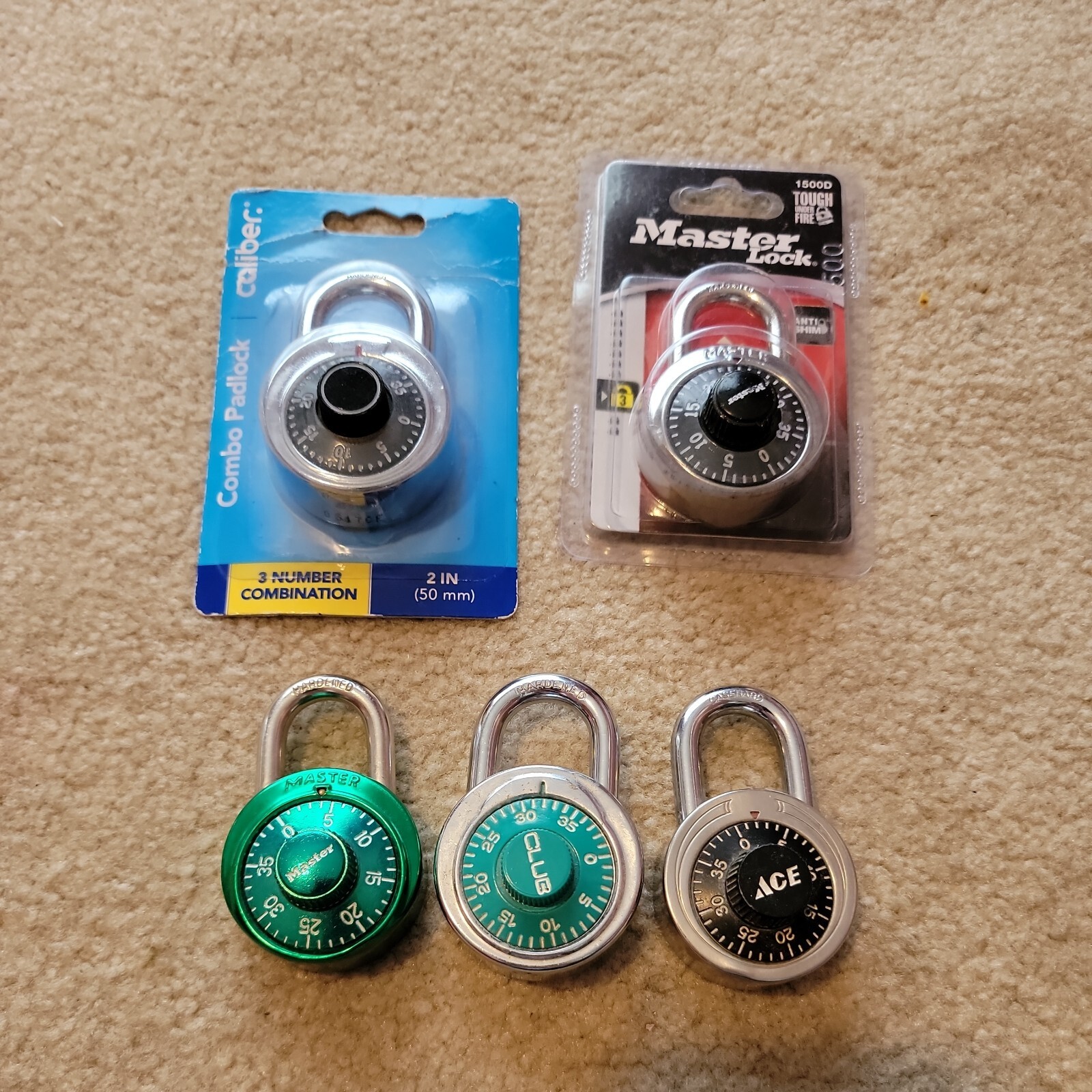 Lot of 5 MASTER LOCK ACE CLUB Combination Locks Gym Locker With Combinations