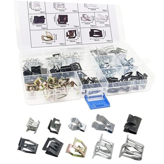 100Pcs 10 Sizes Auto Car U-Clip Metal Trim Panel Spring Clip Trim Moulding