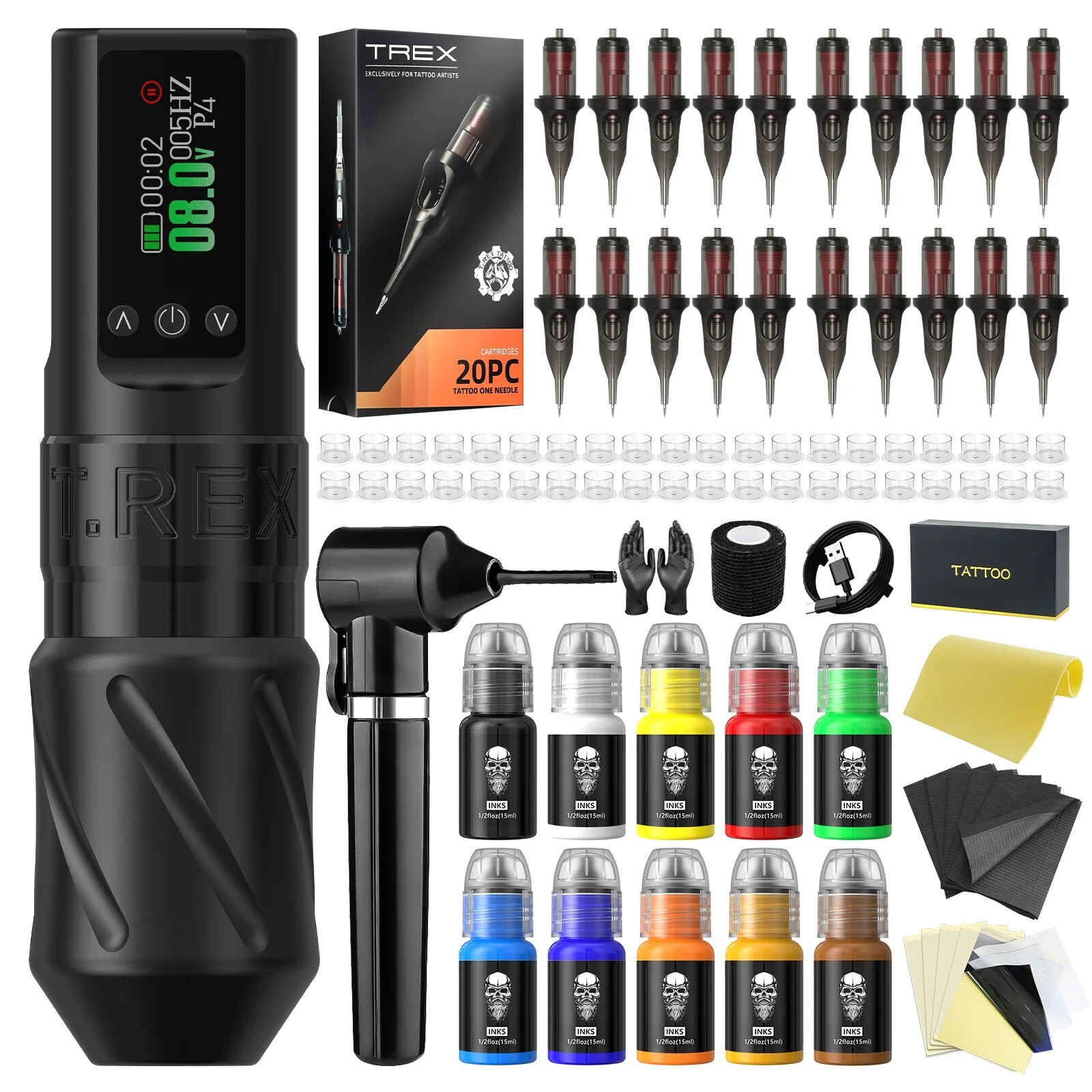 Tattoo Kit T-rex New Cool Wireless Tattoo Pen Kit 3.5mm Travel Rotating 1600mAh