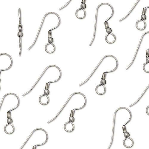 4 Antique Silver Ball Coil Fishhook Hook Earring Findings w/ Loop Plated Copper