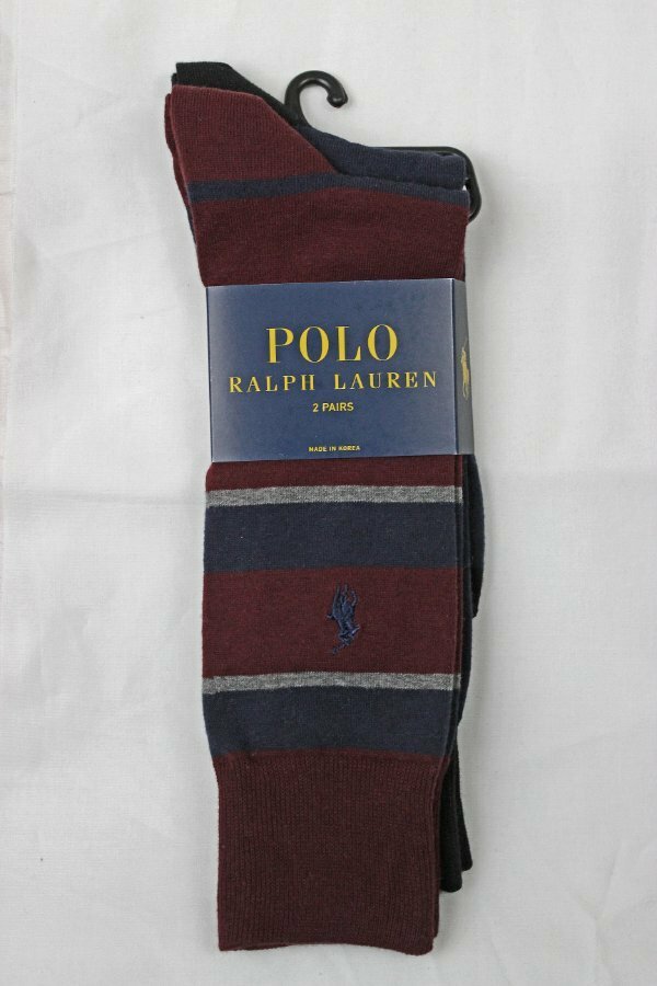 POLO Ralph Lauren 2 Pack Men's Dress Socks~1 Pair Stripes~1 Pair Navy~NWT