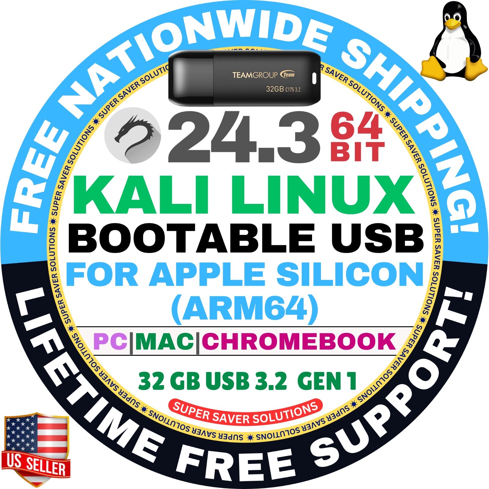 KALI LINUX OS 24.3 LIVE / FULL INSTALLER / DVD, USB / 64-BIT, AMD64 / MAC PC ALL