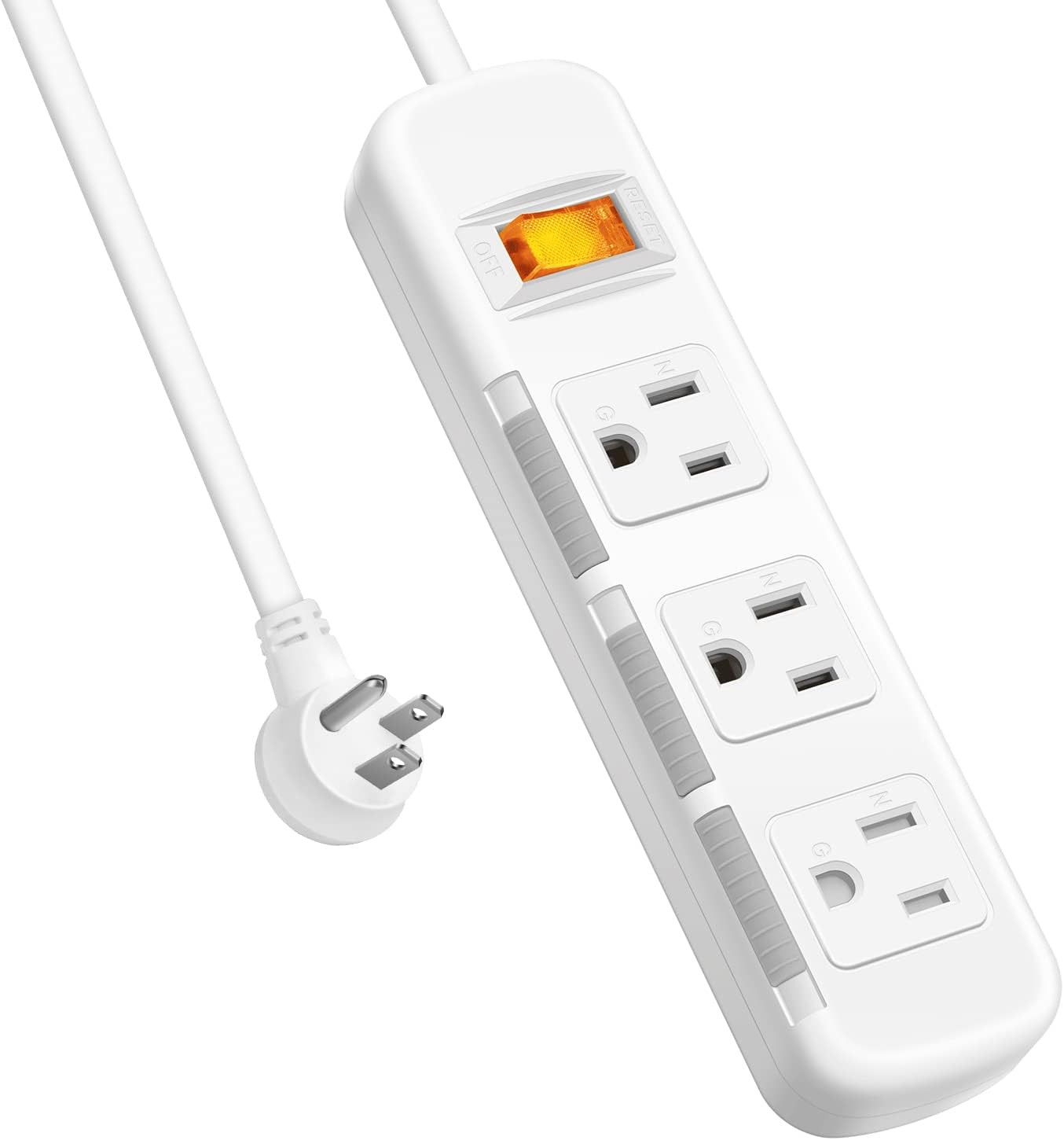 Power Strip Surge Protector Flat Plug, 3 Foot Extension Cord 3 Prong, 3 Outlets