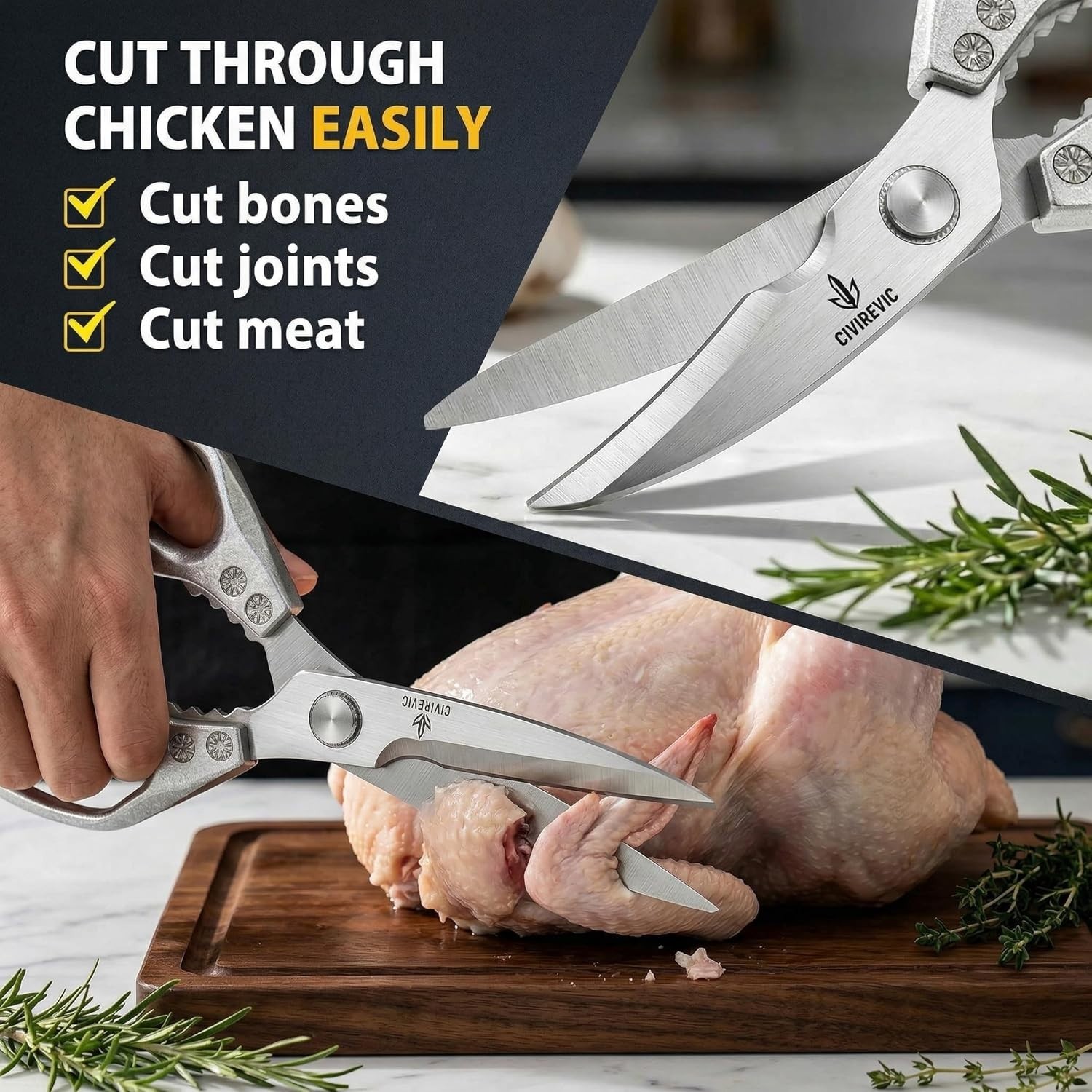 Heavy Duty Kitchen Shears for Bone Cutting, 2 Pack Ultra Sharp Poultry Scissors,