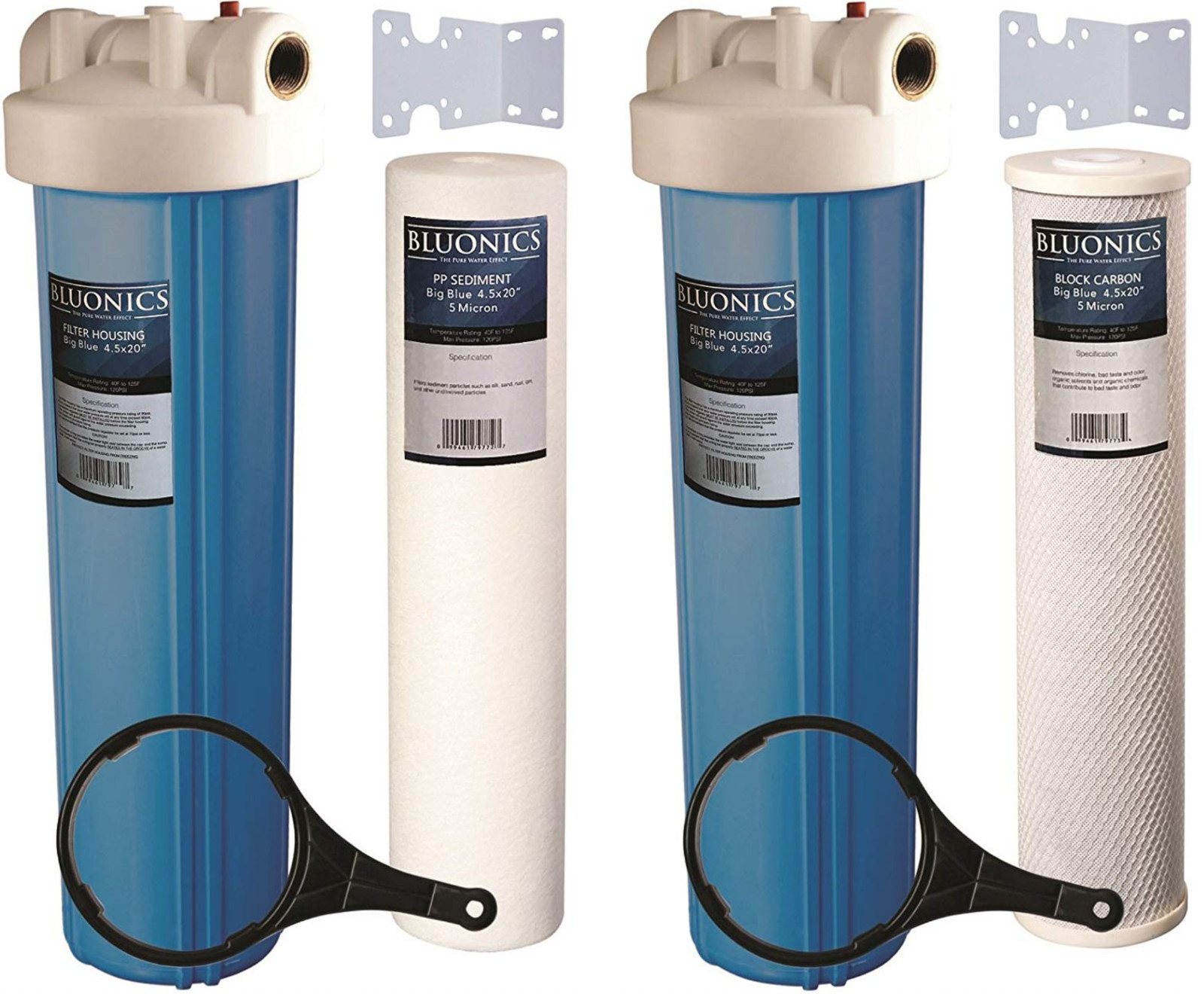 Two 4.5 x 20" Whole House Water Filter w/ Sediment & Carbon Heavy Duty Filters