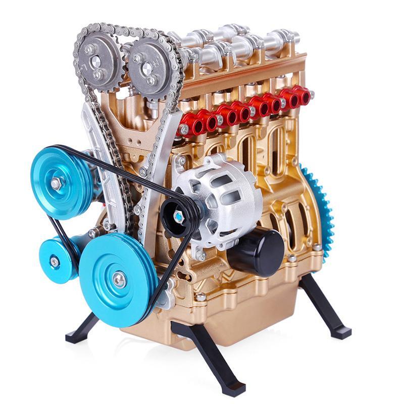 TECHING Metal 4 Cylinder Engine Car Mini Assembled Inline Engine Toy Decoration