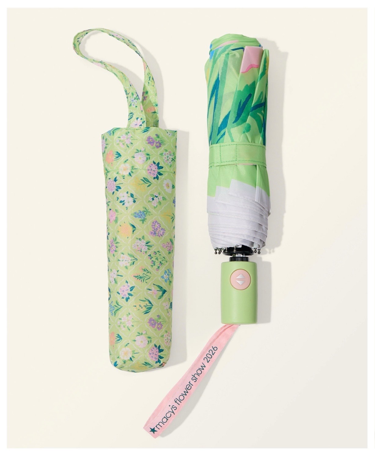 BRAND NEW MACY’S NYC 2026 FLOWER SHOW AUTO OPEN AND CLOSE FLORAL TRAVEL UMBRELLA