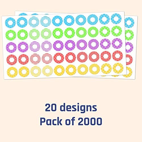 2000 Pack, Hole Reinforcement Stickers Labels - 0.25", 20 Assorted Designs